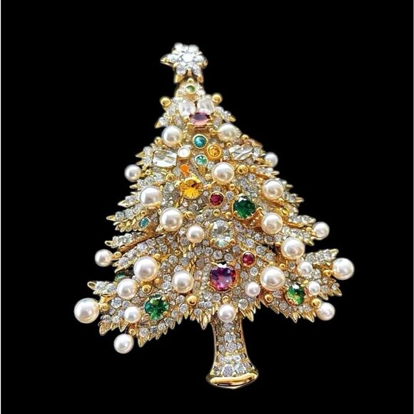 PEARL AND RHINESTONE BROOCH - Picture 1 of 1